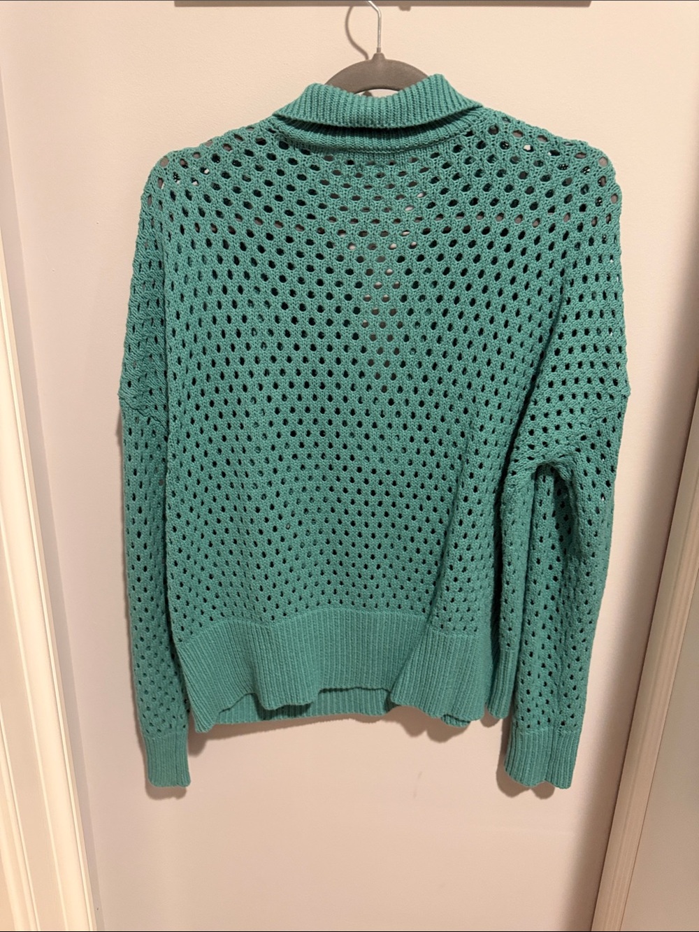 Beach Riot Teal Open-Knit V-Neck Collared Sweater - Picture 3 of 3